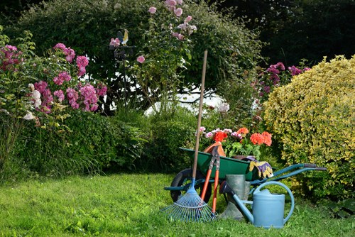 Detailed view of lawn mowing techniques used in Mayfair